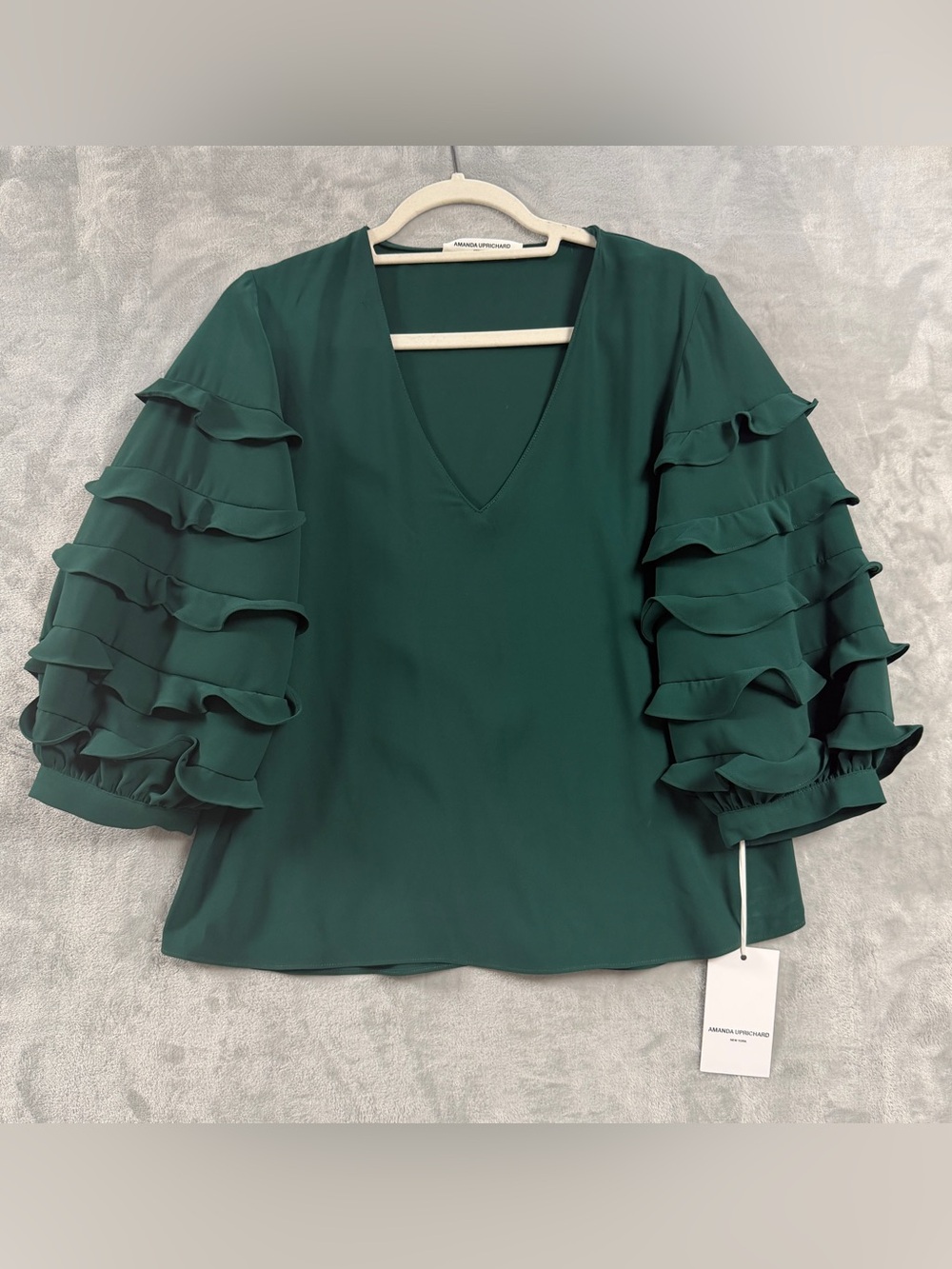 Amanda Uprichard Green Ruffle Sleeve Blouse Size Medium NWT
